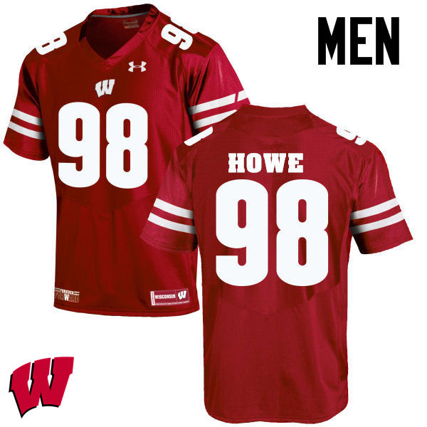 Men Wisconsin Badgers #98 Kraig Howe College Football Jerseys-Red